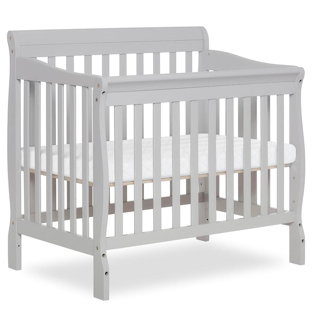 Dream On Me Aden 4-in-1 Convertible Mini Baby Crib, GREENGUARD Gold & BSA Certified, Sustainable Pinewood, Non-Toxic Finish, 3 Mattress Heights, Converts to Mini Day & Twin-Size Bed - Grey