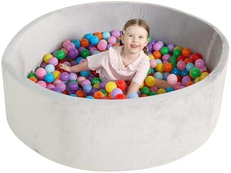 TRENDBOX Extra Large Foam Ball Pit for Toddlers, 47x14 inch Soft Baby Ball Pit with Washable Velvet Cover (Balls not Included)-Grey