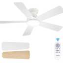 addlon Ceiling Fans with Lights, 42 Inch Low Profile Ceiling Fan with Light And Remote Control, Flush Mount, Reversible, 3CCT, Dimmable, Quiet, White Small Ceiling Fan for Bedroom Indoor/Outdoor Use