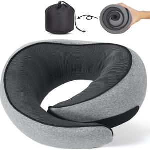NOCRLG Travel Pillow, Travel Neck Pillow for Airplanes Car, 100% Pure Memory Foam Travel Pillow, Sleeping Essentials for Long Flight 360 Head Support Degree Comfort and Breathability (Grey)