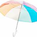 ThreeH Childrens Clear Bubble Umbrella 8 Fiber Ribs Arched Manual Open Cute Cartoon Rainbow Canopy 33 Inches for Boys and Girls Aged 3-10, White