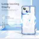 4 x SKYLMW Compatible with iPhone 14 Plus Case, Kawaii Cute Curly Wave Frame Luxury Plating Edge, Stylish Glossy Clear Back, Soft TPU Shockproof Protective Cases for iPhone 14 Plus, Blue