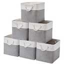 ISEMINGLA 13 x 13 Inch Storage Cubes,6 Pack Cube Storage Bins for Shelves，Fabric Collapsible Storage Bins with Handles, Foldable Storage Basket for Organizing Clothes, Toys, Books (White&Gray)