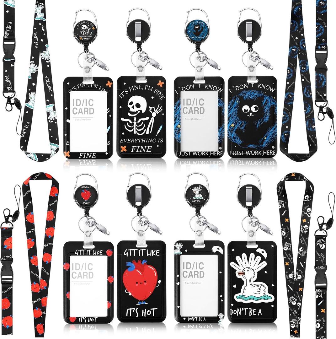 4 Set Badge Holder ID Teacher Nurse Badge Reel with Retractable Lanyard for Work Accessories Office Women Gifts(Nurse Day)