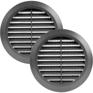 Vent Systems 4'' Inch - Pack of 2 - Graphite Soffit Vent Cover - Round Air Vent Louver - Grill Cover - Built-in Mesh Screen - HVAC Vents, Air Vent Covers for Bathroom, Home Office, Kitchen