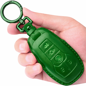 Tukellen Ford Leather Key Fob Cover with Keychain - Compatible with Fusion, Mustang, F-150, Explorer - Green