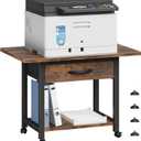 YAOHUOO Large Printer Stand with Storage Drawer, 2-Tier Under Desk Table for Home Office, Fits Fax Machine/3D Printer/Scanner (Brown)