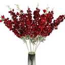 ICBOX 4pcs Red Delphinium Artificial Flowers 33.5in Long Stem Larkspur Fake Silk Flowers for Tall Vase Faux Flowers for Home Wedding Baby Shower Floral Arrangement Centerpiece Table Decor (Dark Red)