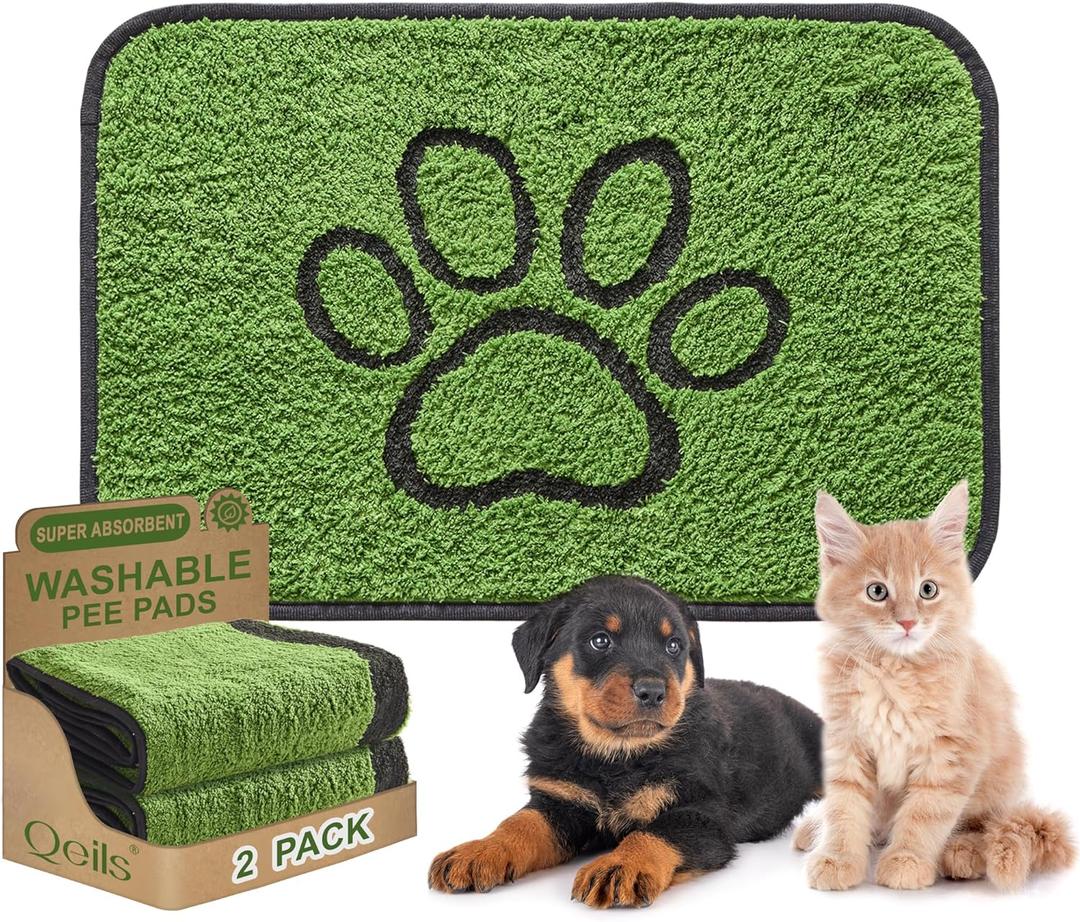Qeils Reusable Dog Pee Pads, 2 Pack Super Absorbent & Leakproof Washable Puppy Pads with Soft Green Top Layer, for Potty Training, Crates, Couch, Car Seats & Pet Beds, 24"x 36"