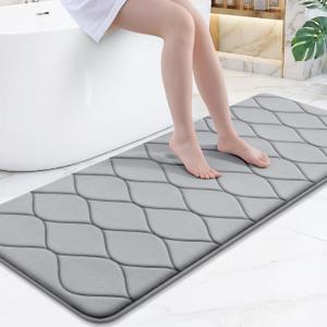 Smiry Memory Foam Bath Mat 59''x24'', Ultra Soft Non-Slip Bathroom Rug, Plush Water Absorbent Quick Dry and Machine Washable Floor Mat for Shower, Tub & Home Decor, Grey
