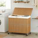 WOWLIVE Laundry Hamper with Wheels, 160L Handwoven Rolling Laundry Basket 3 Section with Lid, Clothes Hamper with Removable Liner Bags, Large Capacity Laundry Sorter Laundry Room Organization, Natural, 150l