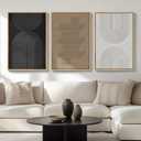Large Framed Boho Modern Neutral Abstract Wall Art for Living Room, 3 Piece Black and White Canvas Prints Paintings Artwork for Walls, Geometric Pictures for Office Bedroom Dining Room Decor, 24x36 In, 24" W X 36" H X 3pcs