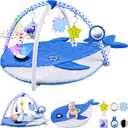 Baby Play Gym Mat w Projector, Tummy Time Mat w 6 Detachable Toys for Newborn, Oversize Whale Shaped Activity Mat for Babys 0-3 6 9 12 Months, Musical/Motor Skill Development Baby Essentials Gift