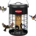 Kingsyard Upgraded Squirrel Proof Caged Bird Feeder for Outdoor Hanging - Additional Storage Tube Bird Feeder with 4 Feeding Ports & Perches, Easy to Clean & Refill. Black