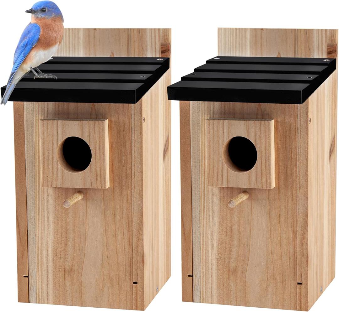 CARTMAN 0.5 Inch Thick Blue Bird Box House, Wood Bird Houses for Outside, Hummingbird House for Outside Clearance Garden Country Cottages, 2PK