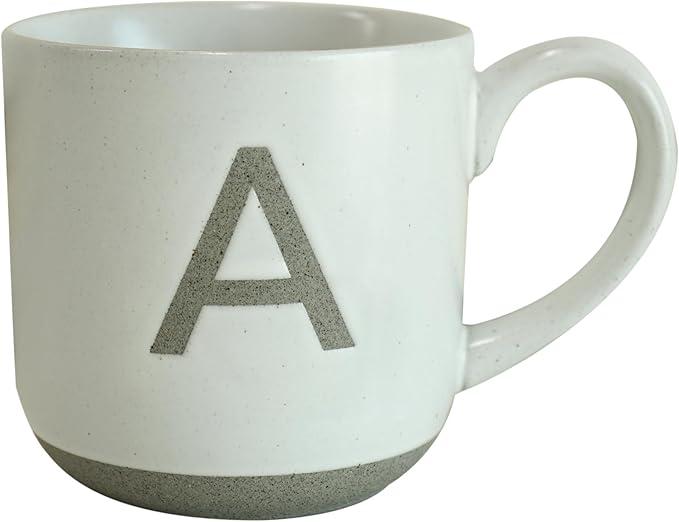 COLLECTIVE HOME - Ceramic Mug, Uppercase Letter Design, Matte Sandstone Texture, Minimalist and Stylish, 15oz, Perfect for Personalized Gifts (A)
