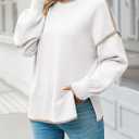 Saodimallsu Womens Fall Crew Neck Sweater Long Sleeve Color Block Sweaters Loose Casual Knit Pullover Tops (Small, White)