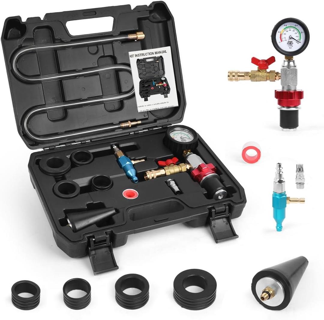 CMTOOL Coolant Vacuum Refill Kit, Universal Vacuum Coolant Fill Kit, Car Cooling System Filler Tool Set with 41.3 Inch Fill Hose, Pressure Gauge, 2 Quick Connect Adapters
