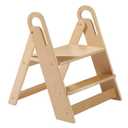 Wooden Step Stool for Toilet, 2-Step Toddler Stool with Handles, Foldable Kids Step Stool for Potty Training, Sturdy Child Stepping Stool for Bathroom Sink, Kitchen Counter and Bedroom, Natural