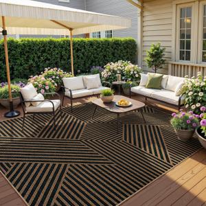 Lahome Modern Geometric Easy Jute Carpet, 6x9 Area Rugs for Living Room Outdoor Patio Washable Indoor Outdoor Dining Room Rug, Farmhouse Large Non Slip Carpet for Bedroom Backyard Office