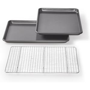 Chicago Metallic Professional Non-Stick Cookie and Jelly-Roll Pan Set with Cooling Rack, 17 by 12.25 Inches