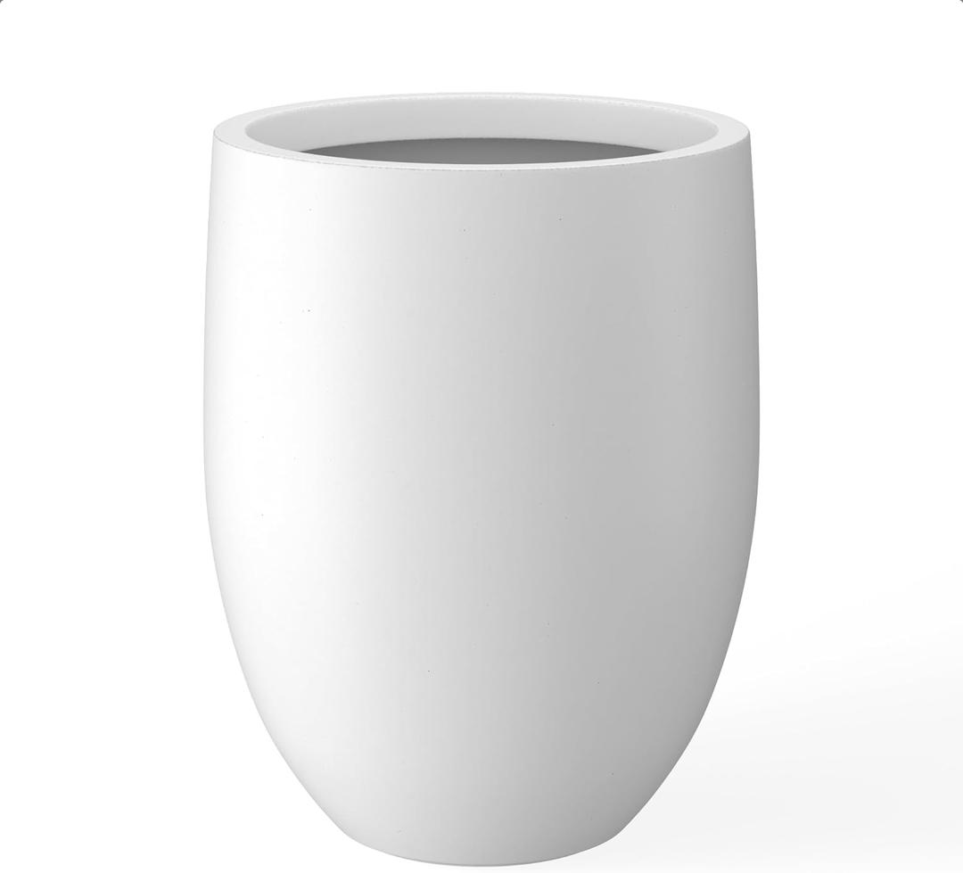 Kante 21.7" H Snow White Concrete Tall Planter, Large Outdoor Indoor Decorative Pot with Drainage Hole and Rubber Plug, Modern Round Style for Home and Garden