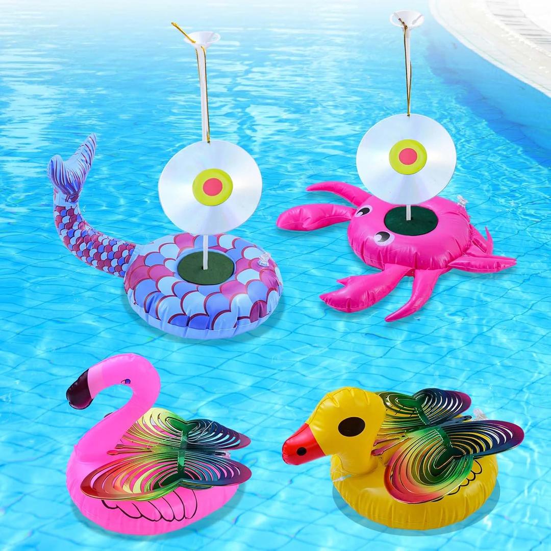 4 Pack Floating Reflective Pinwheels for Pool, Bird Reflectors Spinning Bird Scarer, Keep Ducks, Pigeons & Herons Away No Noise Pool Wind Spinner for Outdoor Swinmming Pool & Garden Decoration