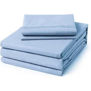 ClevaHome Twin Size Sheet Set - 4 Piece Soft Breathable Luxury Bed Sheet Set - Shrinkage & Fade Resistant Embroidered Bedding Sheet with Deep Pocket, 2 Extra Pillowcases (Twin, Chambray Blue)