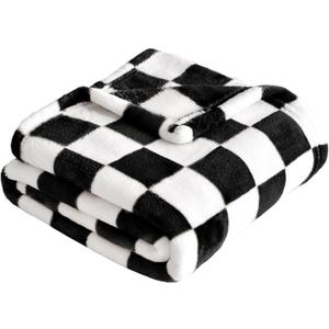 Yurhap Checkered Baby Blanket Fleece Baby Blankets for Boys Girls, Ultra Soft Cozy Fluffy Infant Toddler Newborn Receiving Blankets for Crib Stroller, 30''x40'', Black