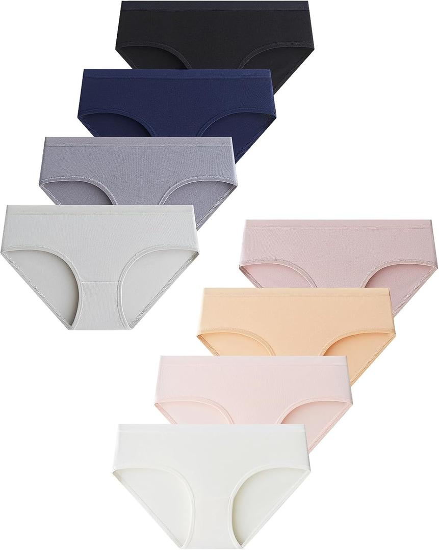 Domee Teen Girls Cotton Underwear Panties Briefs Pack of 8 Underpants (XL, Solid Color)