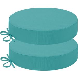HARBOREST Outdoor Bistro Chair Cushions Set of 2, Waterproof Round Outdoor Cushions with Non-Slip Ties and Removable Covers, 15" D x 3" H, Teal