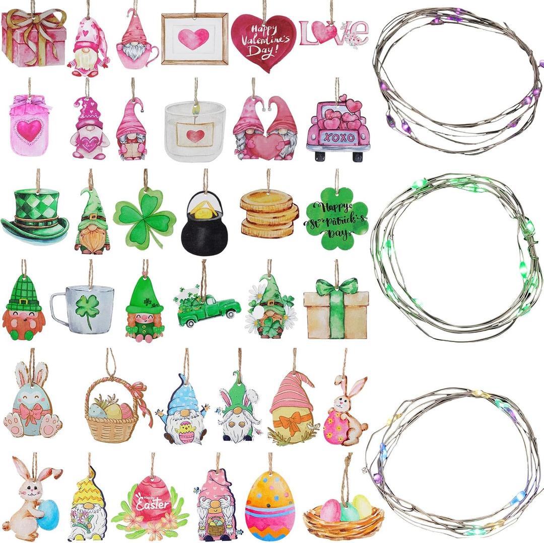 Thyle Valentines Day Decor Tree Decorations Set 72 Pcs Wood Hanging Ornaments for Valentine s Day St Patricks Easter Tree Gnomes Craft Decorations for Home Wedding Dinner Gifts Table Tiered Tray Decor