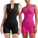 SUUKSESS Women Zip Up Sexy Rompers Ribbed Seamless Padded Workout Romper (Pink, L)