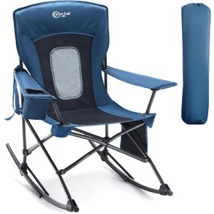 Portal Outdoor Rocking Chair Camping Folding Portable Rocker with Cup Holder Side Pocket Carry Bag, Support 350LBS (Mesh Blue), Mesh Back