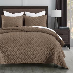 HORIMOTE HOME Quilt Set Queen Size Pine Bark, Classic Geometric Diamond Stitched Pattern, Ultra Soft Microfiber Lightweight Bedding Bedspread Coverlet for All Season with 1 Quilt 2 Pillow Shams (Full/Queen(90" x 96"))