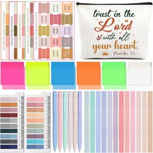 INCOK Bible Journaling Kit for Gift - Trust In The Lord Annotation Kit Bag Aesthetic Highlighter Bible Markers No Bleed Through Gel Pen Bible Journaling Tabs for Bibles Aesthetic Useful Supplies