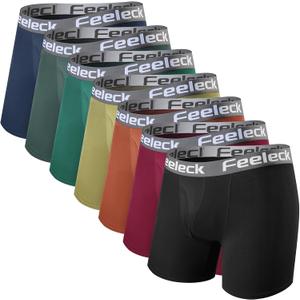Feeleck Mens underwear Rayon Boxer Briefs 7-Pack,Soft & Moisture Wicking with Fly Underwear for Man (3X-Large)