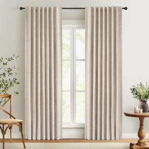 INOVADAY 100% Blackout Curtains 90 Inches Length 2 Panels Set, Back Tab/Rod Pocket Linen Black Out Curtains for Bedroom, Thermal Insulated Window Drapes - Cream, W50 X L90 (50"W x 90"L (Pack of 2), #01 Cream)
