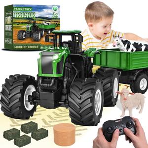 Peagprav Remote Control Tractor Toy with RC Trailer -23.6 Inches 1/16 Scale RC Monster Truck- 2.4GHz Toddlers Farm Vehicle Toys Set for Boys Girls Kids Ages 3-8 Year Old Birthday Gift, 12 inches x 4 inches x 5 inches