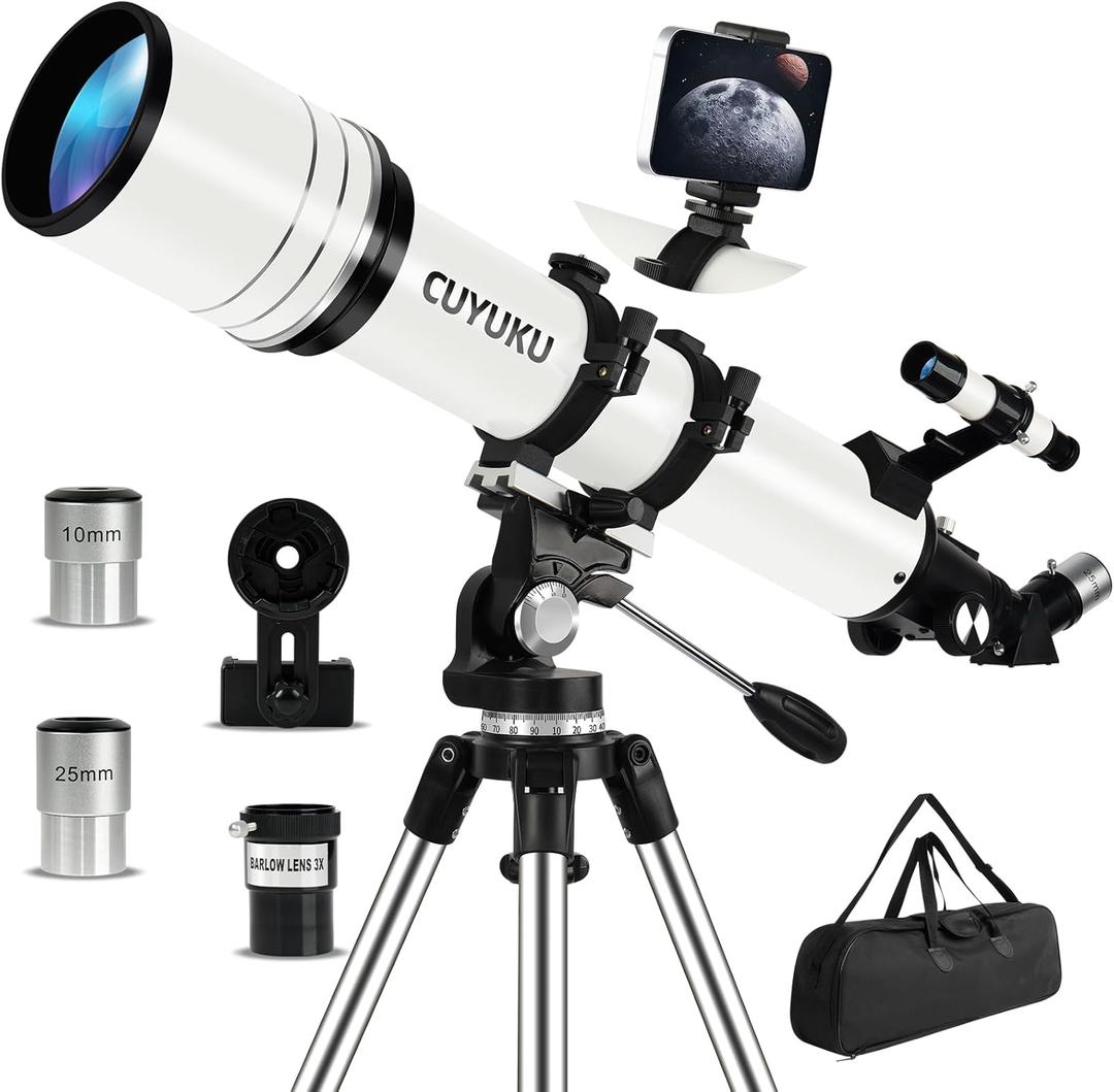 90mm Aperture 800mm AZ Mount Refractor Telescope for Adults High Powered,CUYUKU Telescopes for Adults Astronomy,Telescopio Profesional,Simple to Install and Easy to Operate (F90800N)