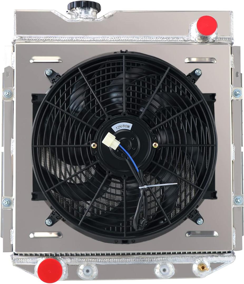 3 Row Core Radiator For 1964-1966 Ford Mustang / 1960-1965 Falcon Ranchero/Mercury Comet 5.0L V8 AT/MT L6 60 61 62 63 64 65 66 Full Aluminum Radiator with Shroud Fan Relay Kit