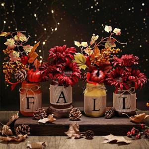 19 Pcs Valentine's Day Centerpieces for Tables Red Pink Rose Mason Jar Table Decor Artificial Floral Arrangement Love Valentines Day Decoration for Home Dining Table Room Indoor(Autumn)