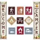 Blulu Camping Themed Party Decorations Set, Big Size Laminated Sign Cutouts, Camping Party Banner Welcome Porch Sign for Themed Birthday Decorations