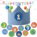 Reusable Birthday Crown with Numbers,Kids Birthday Hat Fabric Crown Pertain Kids Boy Toddler Girl Baby Bday Hats (Blue + Green)