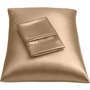 BLISSFORD Satin Pillowcase with Zipper, for Hair and Skin Care, Feels Soft and Cool Like a Silk Pillowcase, Beige Satin Pillow Cases 2 Pack, Slik Pillow Cover, Queen Size, Set of 2