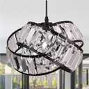 Modern Crystal Chandelier Light Fixure Vintage Geometric Mini Ring Black Chandeliers Rustic Modern 11.2" Crystal Chandelier for Dining Room, Kitchen Island, Living Room, Bedroom