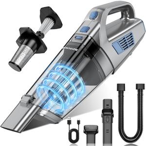 BQYPOWER Handheld Vacuum Cordless, 16000PA Strong Suction Hand Held Vacuum Cordless Rechargeable with Multiple Accessories, Portable Car Vacuum Cleaner High Power for Car Home Office (Silver Blue)