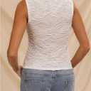 MakeMeChic Women's Summer Mesh Top Textured Sleeveless Going Out Tank Tops (White)