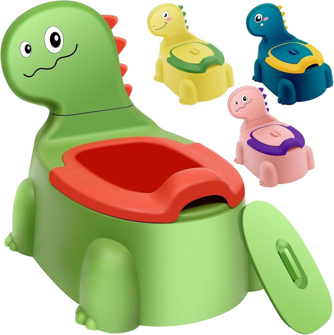 Potty Training Toilet Potty Seat Baby Training Chair Boys Girls Toddler Dinosaur Comfortable Children 1-5 Years Old Baby Toilet Animal Seat With Lid Back Potty Trainer (Green)
