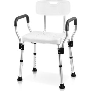 Sangohe Shower Chair, Heavy Duty Shower Seat with Back, Arms, Adjustable Height, Ideal for Bathtub, Handicap, Elderly, 796C